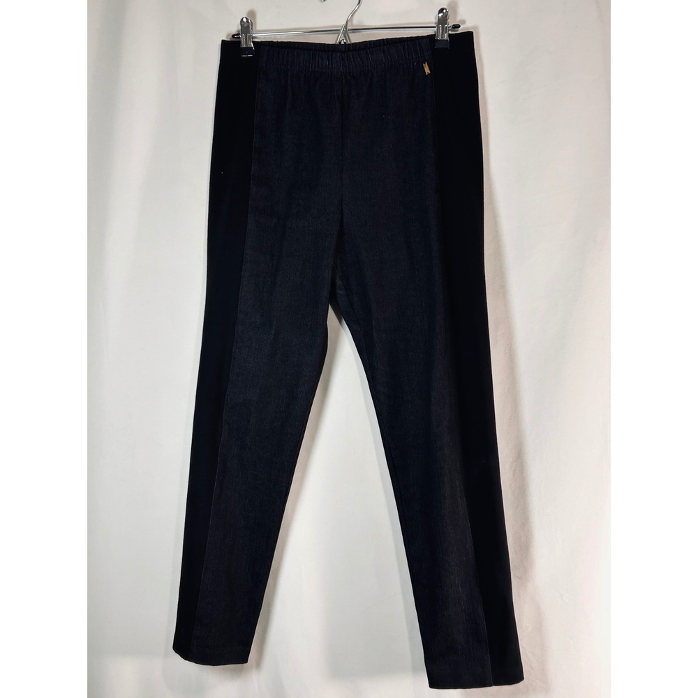 St. John Sport Marie Gray Slim Leg Pants Black Denim Look Elastic Waist 8